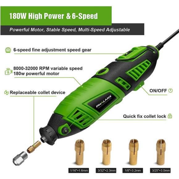 180W Rotary Tool Kit, 1.5-Amp 6 Variable Speed with Flex Shaft, 8000-32000RPM - Picture 5 of 6